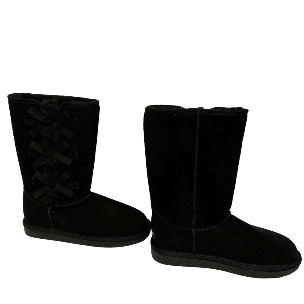 Koolaburra by UGG Victoria Tall Boots Womens 4 Black Suede Bow Detail